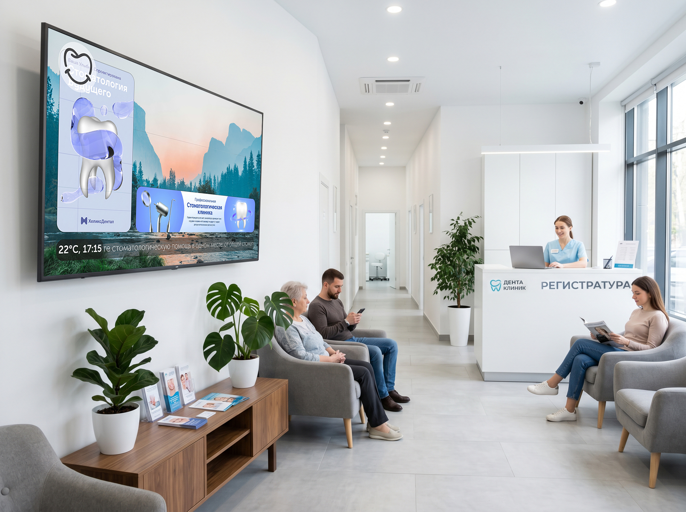 Стоматологическая клиника с экраном QUADRO и рекламным баннером